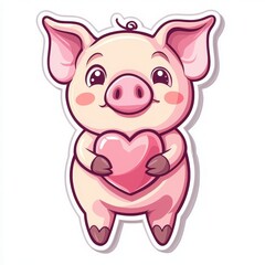 Cute cartoon pig holding a heart. Perfect for love, affection, and joyful designs.