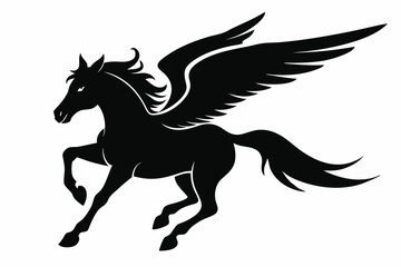 Horse flying silhouette, pegasus flying horse with wings vector
