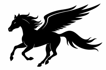 Horse flying silhouette, pegasus flying horse with wings vector
