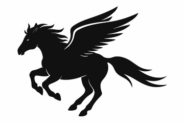 Horse flying silhouette, pegasus flying horse with wings vector
