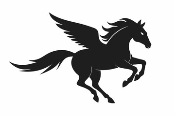 Horse flying silhouette, pegasus flying horse with wings vector
