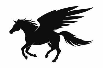 Horse flying silhouette, pegasus flying horse with wings vector
