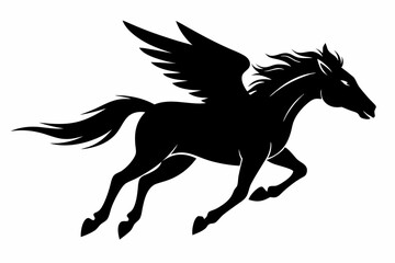Horse flying silhouette, pegasus flying horse with wings vector

