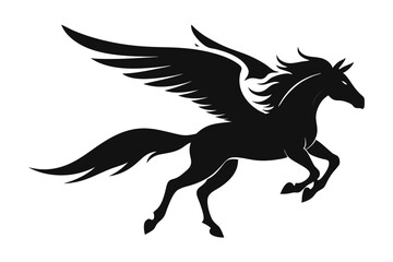 Horse flying silhouette, pegasus flying horse with wings vector
