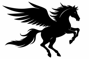 Horse flying silhouette, pegasus flying horse with wings vector
