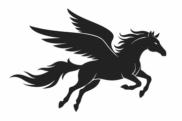 Horse flying silhouette, pegasus flying horse with wings vector

