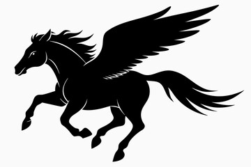 Horse flying silhouette, pegasus flying horse with wings vector
