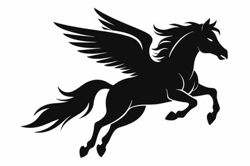 Horse flying silhouette, pegasus flying horse with wings vector
