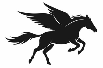 Horse flying silhouette, pegasus flying horse with wings vector
