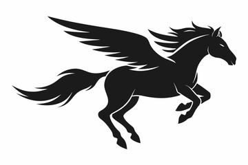Horse flying silhouette, pegasus flying horse with wings vector
