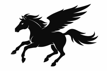 flying pegasus vector silhouette, winged horse icon, unicorn design