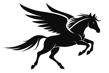 flying pegasus vector silhouette, winged horse icon, unicorn design