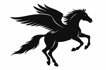 flying pegasus vector silhouette, winged horse icon, unicorn design