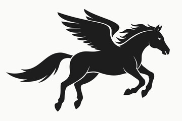 flying pegasus vector silhouette, winged horse icon, unicorn design