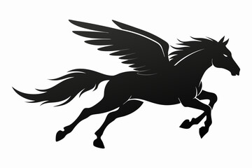 flying pegasus vector silhouette, winged horse icon, unicorn design
