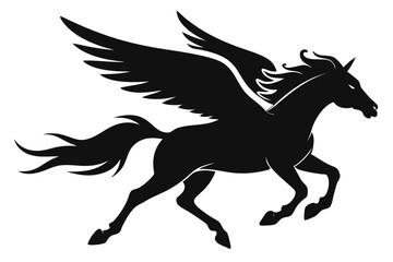 flying pegasus vector silhouette, winged horse icon, unicorn design