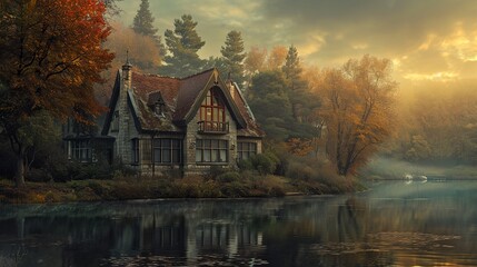 Fototapeta premium Unwind at a Beautiful Lake House Retreat