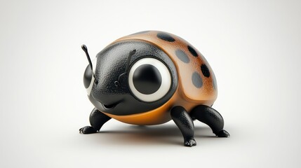 Close-Up of a Cute Cartoon Ladybug on a White Background with Big Eyes and Speckled Shell