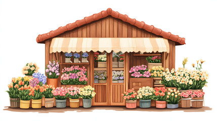 Charming Cartoon Flower Shop with Colorful Blooms