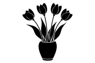  A set of tulip flower on the vase silhouette black vector art illustration