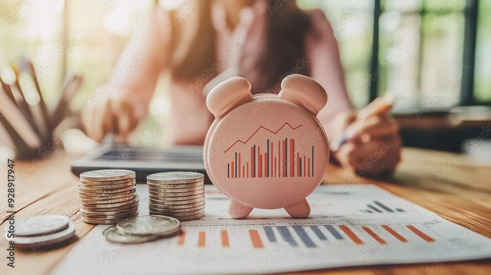 Poster A digital dashboard displaying a person's financial health with sections for budgeting savings and debt management Stock Photo with copy space