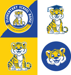 Fully editable vector logo template with playfull cute Tiger for elementary schools, charity foundations or any other suitablle digital or print media