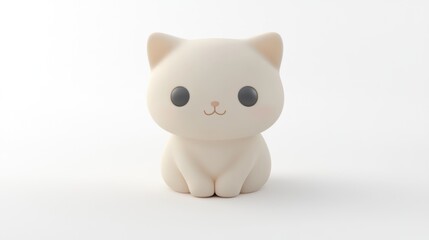 Adorable Minimalist Cream Colored Cat Figurine on White Background
