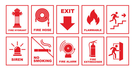 evacuation icon sign in case of fire. symbols related to fire and safety