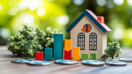 An infographic showing how interest rates affect the cost of loans and the growth of savings using visual aids like percentage signs and arrows Stock Photo with copy space
