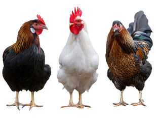 Fototapeta premium collection three white black brown chicken animal bundle isolated white background transparent png