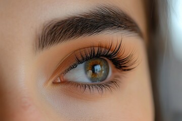 Fototapeta premium Beautiful Woman's Eye Showcasing Long Eyelash Extensions