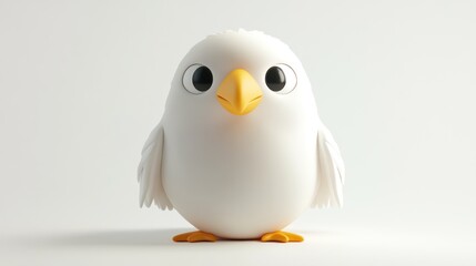 Fototapeta premium Adorable Cartoon White Bird Character with Large Eyes and Yellow Beak on White Background