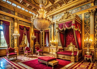 Opulent Palace Chambers with Gilded Details - Mood/Style: Royal, luxurious; Technical: Ornate, intricate; Color: Gold, crimson; Concept: Aristocratic grandeur.