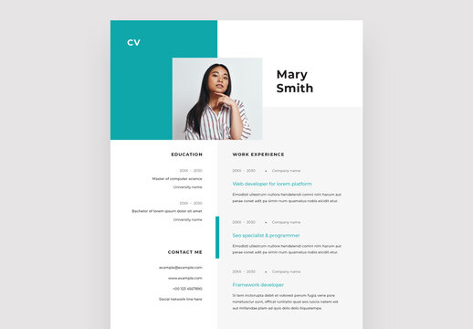 Teal Resume Layout With Minimal Design