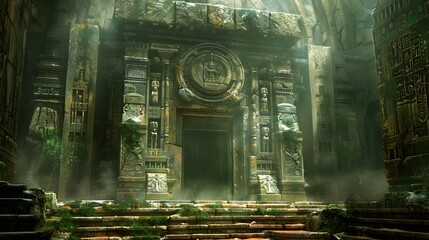 Ancient Stone Temple Entrance with Carvings.