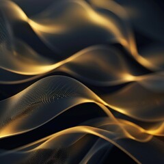 Fototapeta premium Abstract close-up of flowing metallic golden ribbons against a dark background