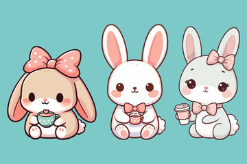 Fototapeta premium vector Illustrator bunny holding a coffee cup 