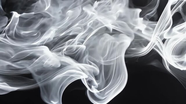 White smoke forming ethereal shapes on black background