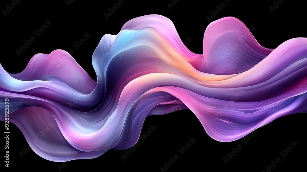 Sticker a computer-generated image displays a wave of vibrant purples, pinks, and blues on a black backgroun