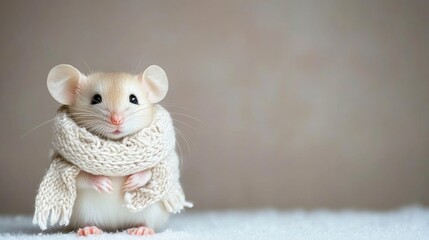 Fototapeta premium A joyful little mouse gliding on ice in a pastel winter wonderland with a cozy scarf