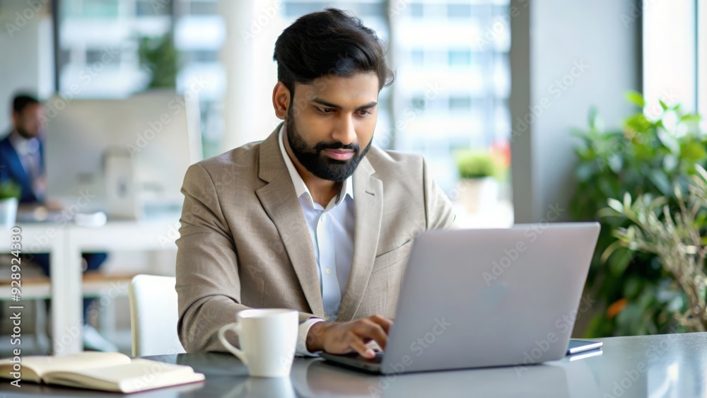 Wall mural An Indian investment consultant working in a sleek, modern office environment.
