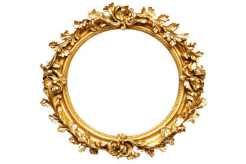 Luxurious round golden frame with ornate floral details. Perfect for elegant decor, vintage photos, or artistic projects.