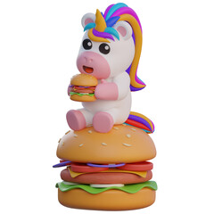 3D Unicorn Eating Hamburger Illustration