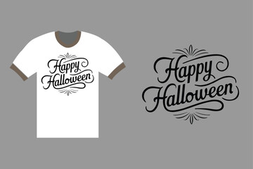 Happy Halloween typography lettering. Handwritten calligraphy with spider web and bats for greeting cards, posters, banners, flyers and invitations. Happy Halloween text, holiday background