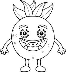 funny fruit monstar character line art  black and white