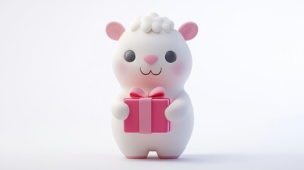 Naklejka premium Cute Sheep Holding a Gift