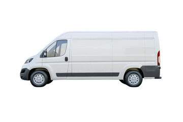 Side view of a white delivery van isolated on a transparent background. ideal for marketing and commercial transportation themes.