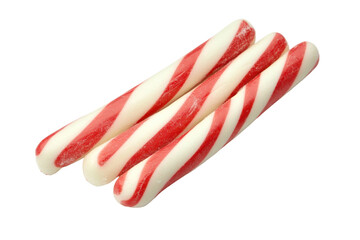 Naklejka premium Three red and white striped candy canes isolated on transparent background. Perfect for Christmas and holiday-themed designs.