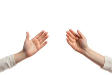 Two hands reaching out towards each other, symbolizing connection, support, and cooperation on a transparent background.