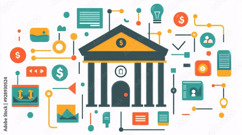 Aufkleber An infographic showing the features of digital finance tools like budgeting apps and online banking platforms with a focus on ease of use and benefits Stock Photo with copy space
